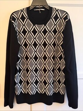 Men's Black & White Geometric Crewneck Sweater